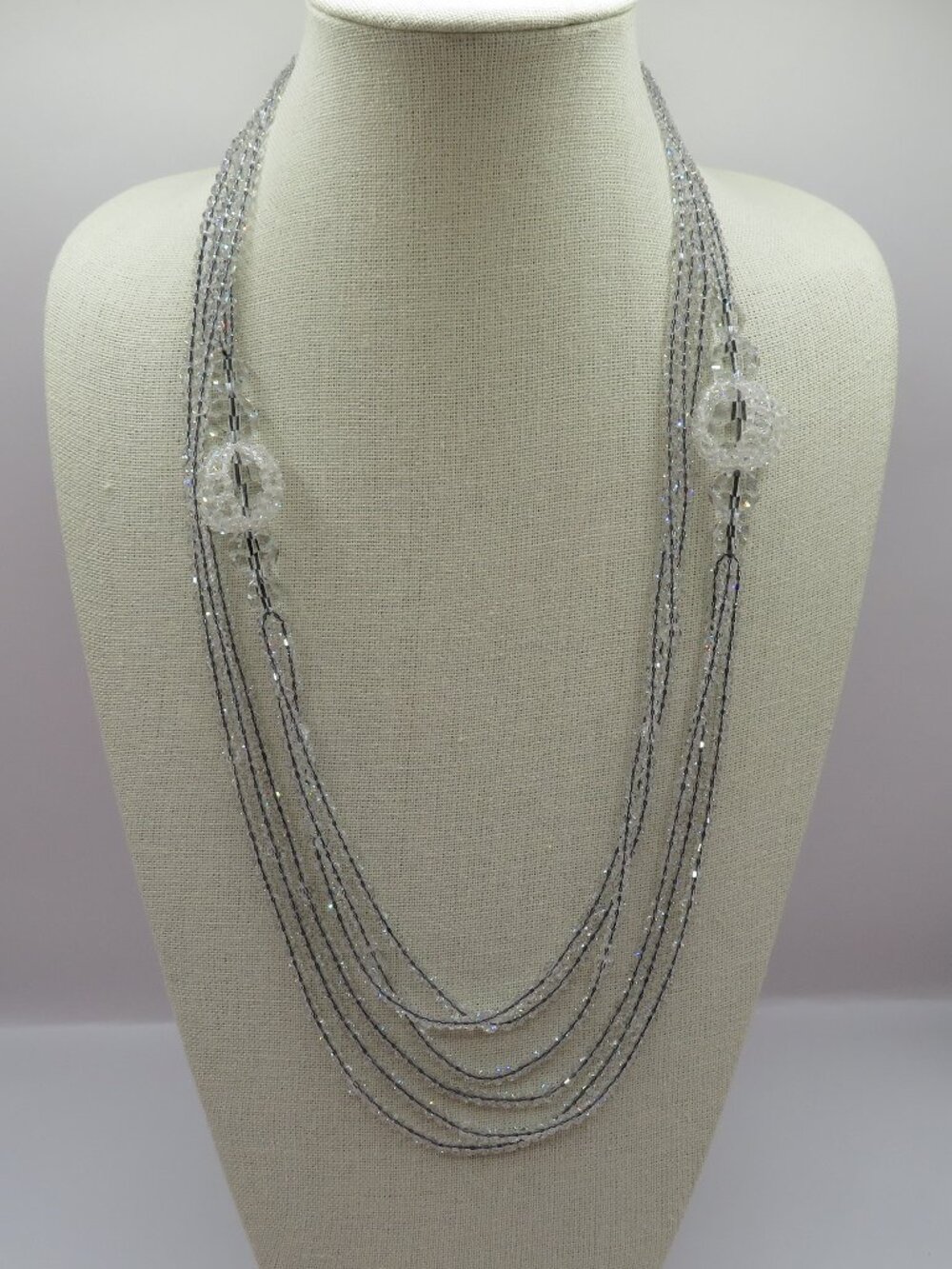 Vintage Erickson Beamon Triple Strand Faceted Crystals Extra Long Necklace